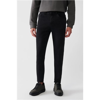Мужские антрацитовые берлинские винтажные потертые гибкие джинсовые брюки очень узкого кроя E003513