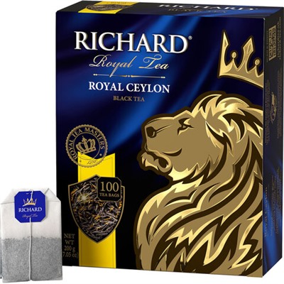 Чай RICHARD "Royal Ceylon" черный цейлонский, 100 пакетиков по 2 г, 610606