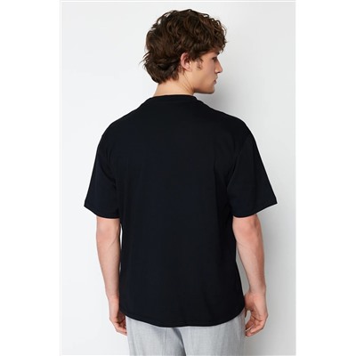 Черная футболка свободного и удобного кроя с текстовым принтом из 100% хлопка TMNSS24TS00071