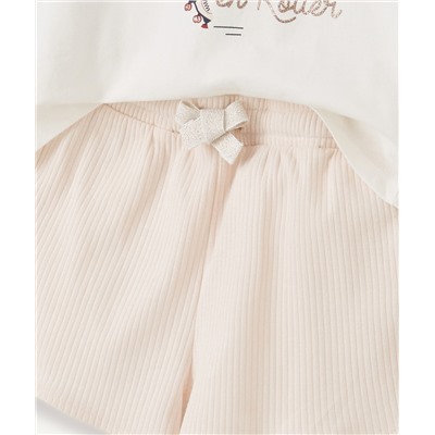 PYJAMA SHORT EN COTON AVEC FILLE EN ROLLER ET MESSAGE