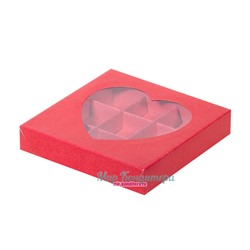 Коробка для конфет 9шт с окном Сердце КРАСНАЯ 160х160х30
