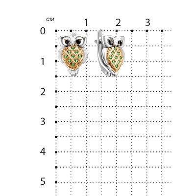 Серьги детские из серебра с фианитами и позолотой родированные - Совушки 925 пробы 5027рз20616
