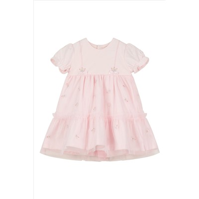 Emile et Rose Pink Dress, overlaid rosebud, emb tulle & Pants