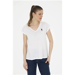 Женская белая базовая футболка с v-образным вырезом Неожиданная скидка в корзине