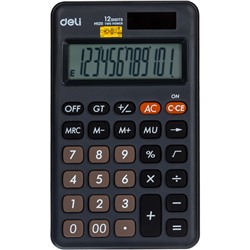 Калькулятор карманный Deli EM120,12-р, дв. пит, 118x70мм, темно-серый