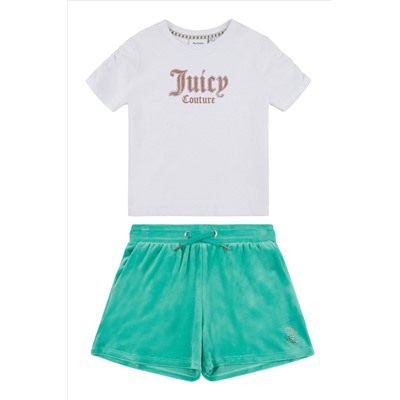 Juicy Couture Girls Diamante White T-Shirt & Shorts Set