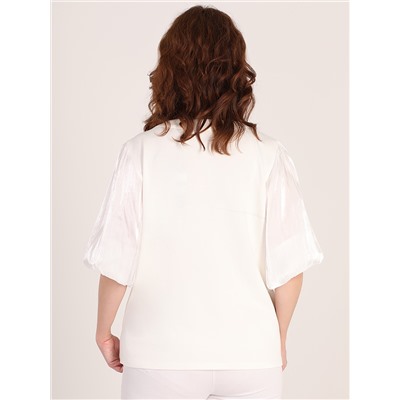 Трикотажная блузка белая с пышными рукавами из органзы