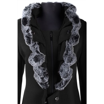 02-1625 Пальто женское утепленное (пояс) Пальтовая ткань черный