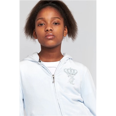 Juicy Couture Girls Blue Diamante Crown Zip Through Hoodie