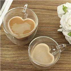 Кружка с двойными стенками Сердечки для чая, кофе, 180 мл (2 шт)