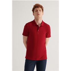 Бордово-красная футболка с воротником-поло, 100% хлопок, классная классическая посадка