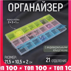 Органайзер для рукоделия, 21 отделение, 21,5 × 10,5 × 2 см, цвет МИКС