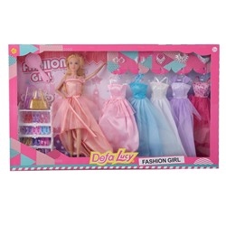 Игровой набор с куклой DEFA Lucy "Гардероб с платьями" (29 см, 5 платьев, аксесс., розовый)