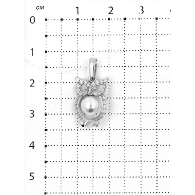 Подвеска из серебра с жемчугом Swarovski и фианитами родированная - Сова 925 пробы П-2261-Р