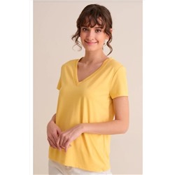 Желтая трикотажная футболка прямого кроя с V-образным вырезом и короткими рукавами 22Y01AMAZING