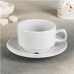Чайная пара фарфоровая «Белая», 250 мл, чашка d=9,1 см, блюдце d=14,8 см, штабелируемая