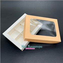 Коробка для конфет 6шт с вклеенным окном Персиковая\Белая 155х115х30