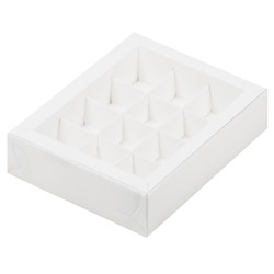 Коробка для конфет 12шт с пластиковой крышкой Белая 190х150х30