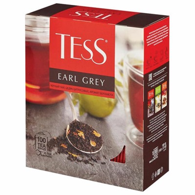 Чай TESS "Earl Grey" черный с бергамотом с цедрой лимона, 100 пакетиков в конвертах по 1,8 г, 1251-09