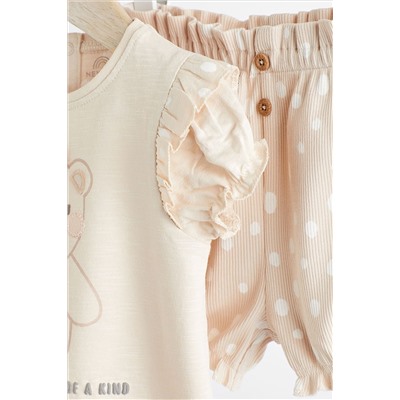 Cream Bear Baby Top and Shorts 2 Piece Set