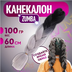 ZUMBA Канекалон двухцветный, гофрированный, 60 см, 100 гр, цвет чёрный/пепельный(#BY33)