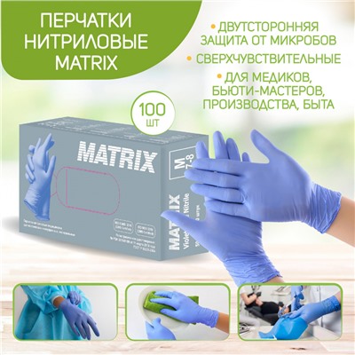 Перчатки нитриловые MATRIX Violet Blue Nitrile, размер S, 100 шт. (50 пар)