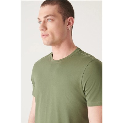 Мужская футболка цвета хаки, 100% хлопок, дышащая, с круглым вырезом, стандартный крой, E001000