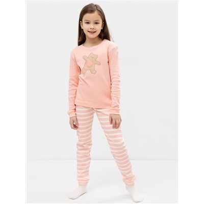 Хлопковая пижама для девочек (лонглсив и брюки) в розовом цвете с полосками