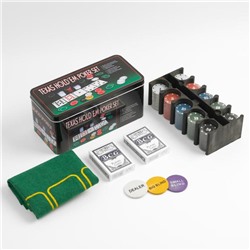 Покер, набор для игры (карты 2 колоды, фишки 200 шт.), с номиналом, 60 х 90 см