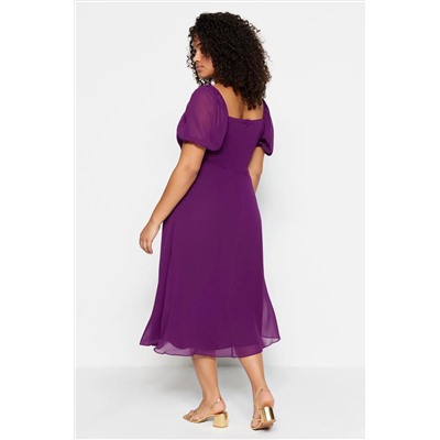 Пурпурное прямое тканое платье миди-трапеции больших размеров