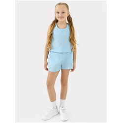 Комплект для девочек (топ, шорты) в голубом цвете, из льна и хлопка