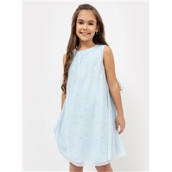 Нарядное многослойное платье нежно-голубого цвета в звездочку для девочек