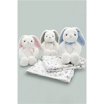 Babyblooms Grey Personalised Bunny With Snuggle Wrap Gift