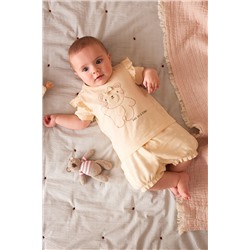 Cream Bear Baby Top and Shorts 2 Piece Set