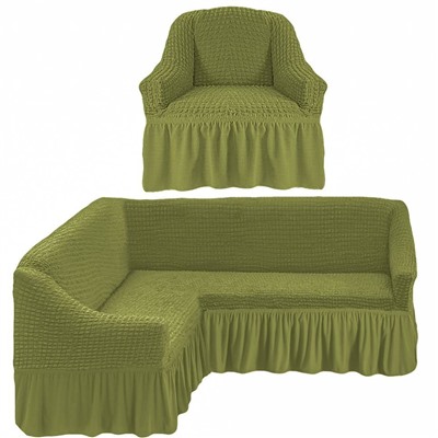 Чехол на угловой диван и одно кресло, зелёный