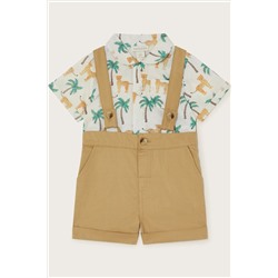 Monsoon Newborn Green Jungle Shirt and Dungarees Set