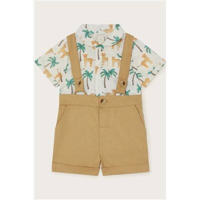 Monsoon Newborn Green Jungle Shirt and Dungarees Set