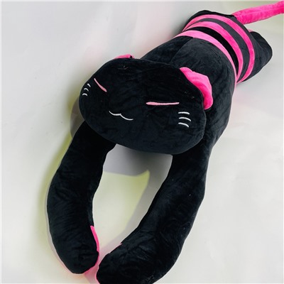 Мягкая игрушка Кошка батон лежачая черная с полосками 70 см (арт. 418/70)