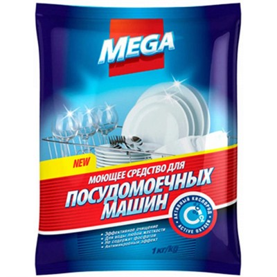 Моющее средство для посудомоечных машин Mega, пакет, 1 кг