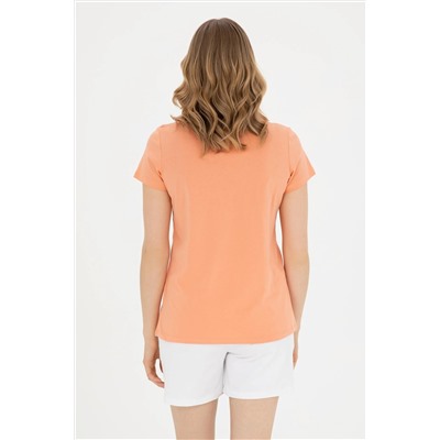 Женская базовая футболка с круглым вырезом лососевого цвета Неожиданная скидка в корзине