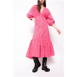 Vestido largo con bordado inglés - Rosa