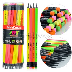 Пластиковый чернографитный круглый карандаш с ластиком JOY® HB