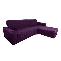 Чехол на угловой диван c выступом (оттоманкой) фиолетовый