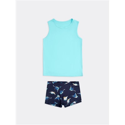 Комплект для мальчиков (майка, шорты) в сине-бирюзовых цветах