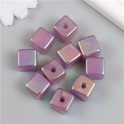 Бусина для творчества пластик "Кубик. Перламутровый блеск" фиолет 1,4х1,4х1,4 см