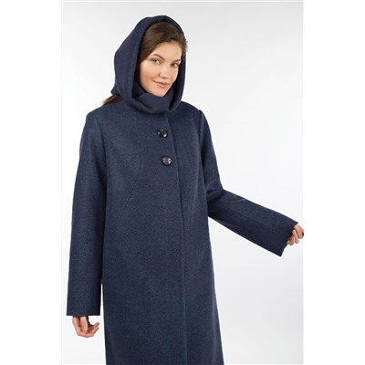 02-3050 Пальто женское утепленное валяная шерсть темно-синий