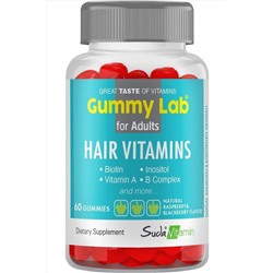 Gummy Lab Hair Витамин Gummy Биотин Комплекс инозитола B со вкусом малины 60 жевательных таблеток