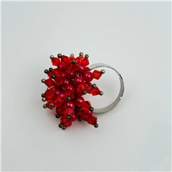 Кольцо с хрусталем и бусинкой под жемчуг цвет красный 2