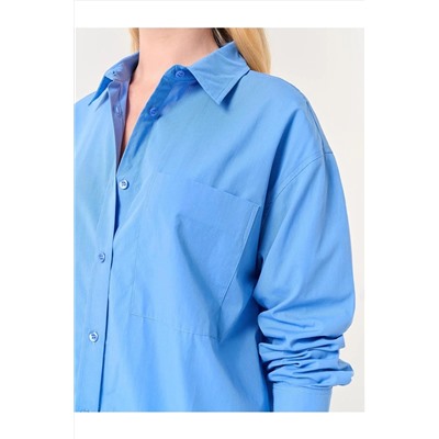 Темно-синяя тканая рубашка прямого кроя с длинными рукавами