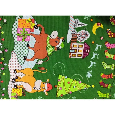 Полотенце вафельное "Новогодний бычок" зелен 47x60 арт.lmps-600